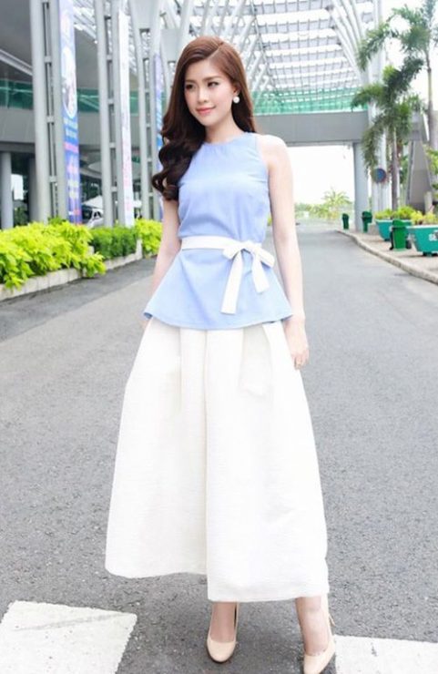 藍白穿搭　優雅 